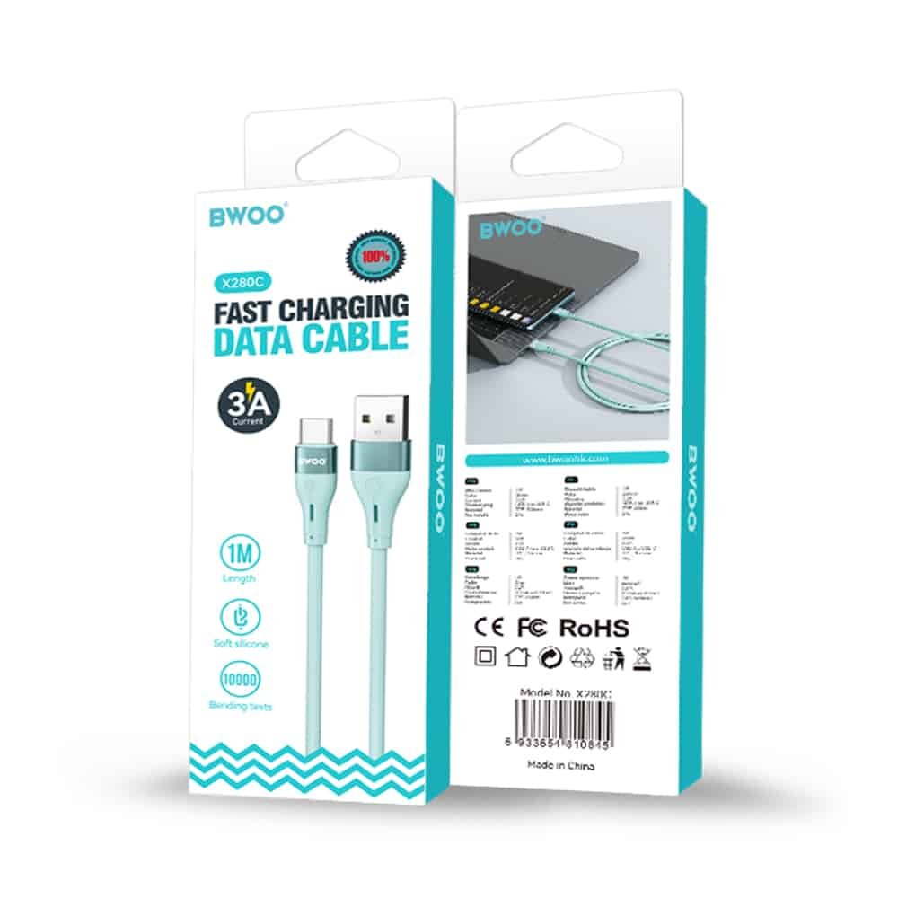 Câble BWOO USB vers USB-C 1 m 3A Silicone Bleu X280C