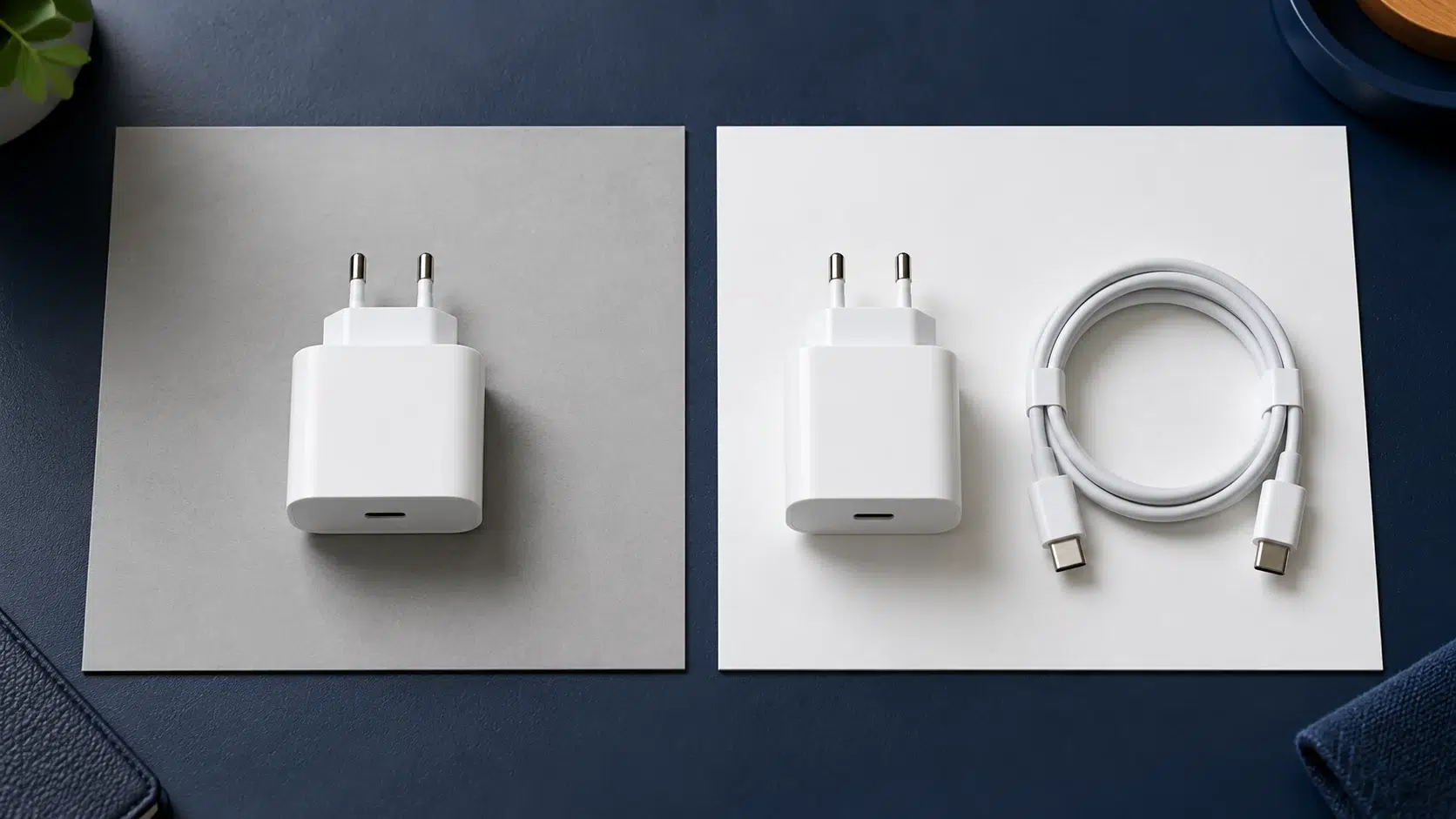 Comparaison d’un chargeur USB-C seul et d’un kit avec câble