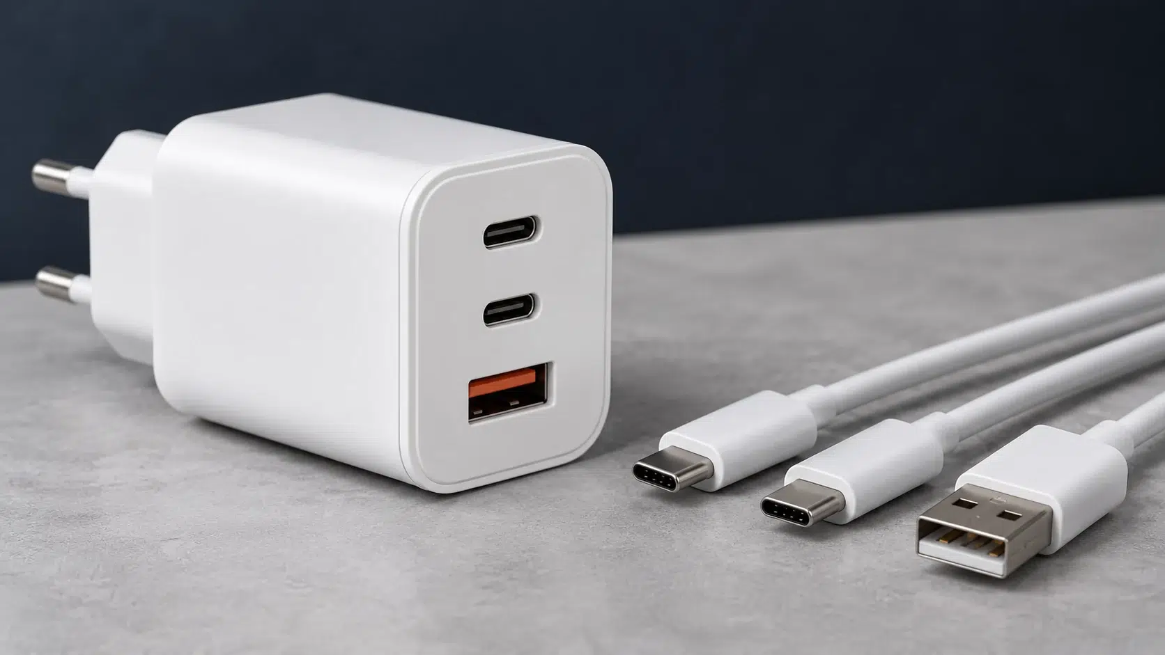 Chargeur USB-C multiple : deux ports USB-C et un port USB-A