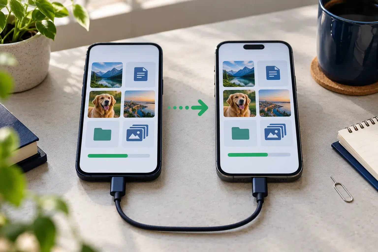 recharge Qi2 : Deux téléphones sur un bureau